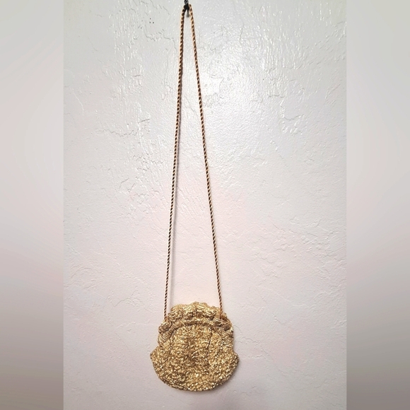 Grace Chuang Vintage Evening Crossbody Purse Gold Crinkle 7"x8" - Picture 4 of 7